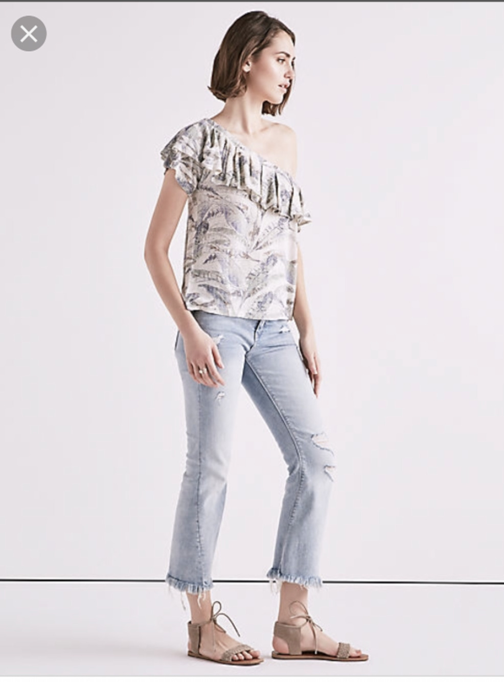 Lucky Brand Women's Tropical One Shoulder Ruffle Blouse Top Size Large NWT $60